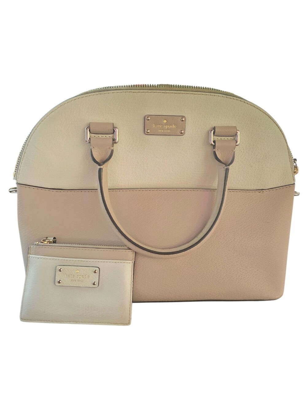 kate spade Two-Tone Beige and Cream Dome Satchel with Card Wallet